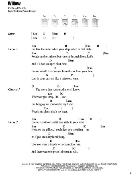 willow chords taylor swift